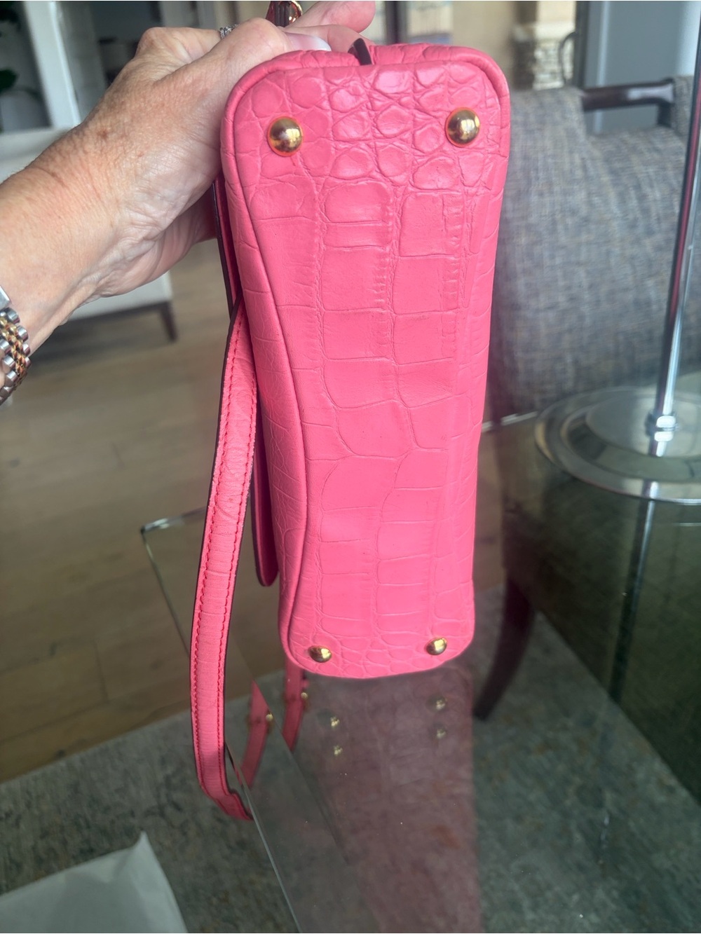 MCM Pink Croc-Embossed Top Handle /Crossbody Bag COA - Picture 7 of 11
